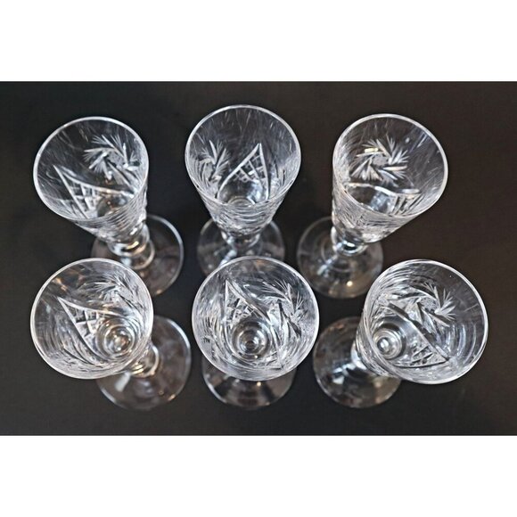 6 Vintage Pinwheel Crystal Liqueur Stemmed Glasses Liquor Cordial Barware - Picture 5 of 5
